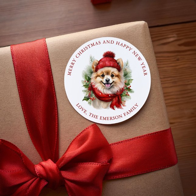 Adesivo Cão Pomerano de Natal com Aquarela (Criador carregado)