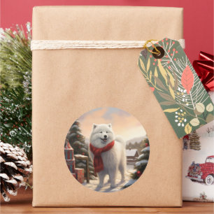 Adesivo Cão Samoyed na Neve Natal