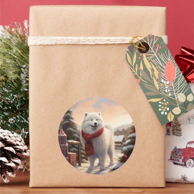 Adesivo Cão Samoyed na Neve Natal  (Feriado)