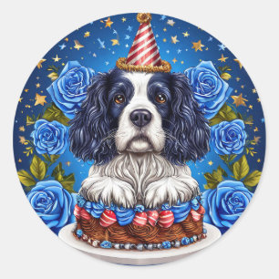 Adesivo Cão Spaniel Celebrando Aniversário Com Chapéu Fest