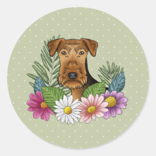Adesivo Cão Terrier Airedale Flores Silvestres Coloridas V