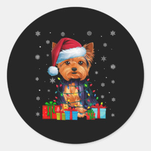 Adesivo Cão Ugly Xmas Lights Santa Hat Yorkshire Terrier C