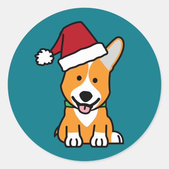 Adesivo Cãozinho de Corgi Pembroke Welsh Natal Chapéu Sant (Frente)