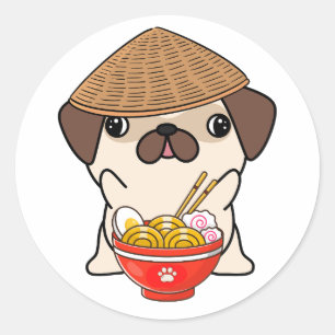 Adesivo Cãozinho engraçado está comendo macarrão