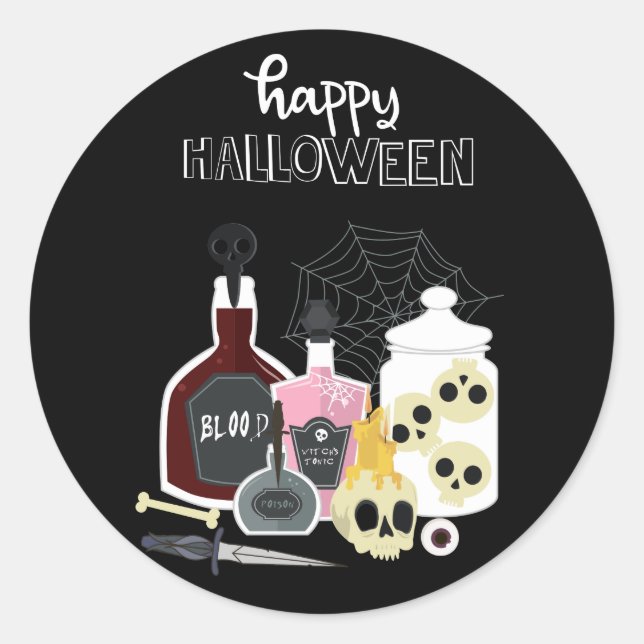 Adesivo Capacetes e poções Ilustrações Felizes Halloween (Frente)
