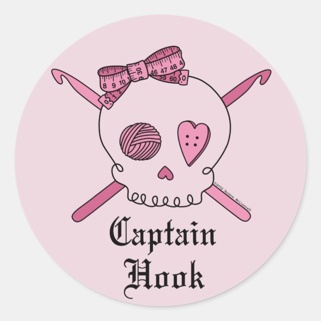 Adesivo Capitão Gancho Crânio e Ganchos Crochet (Pink Back (Frente)