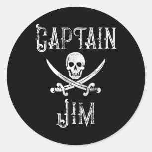 Adesivo Capitão Jim Vintage - Barco de Crânio Pirata Perso