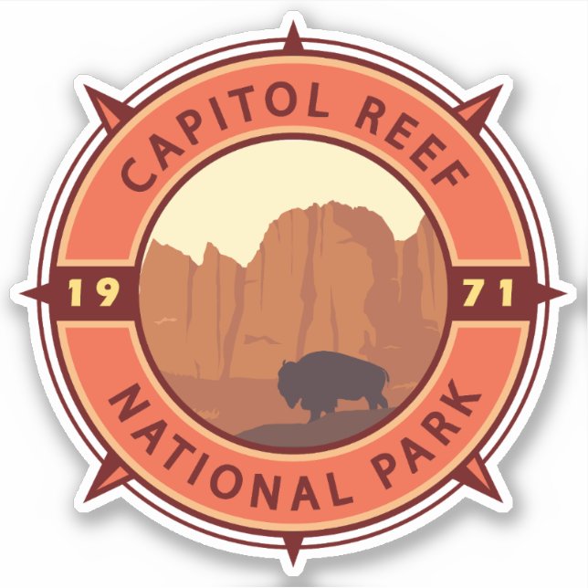 Adesivo Capitol Reef National Park Bison Compass (Frente)