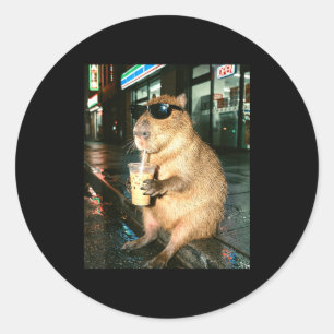Adesivo Capivara bebendo café gelado, meme de foto de capi
