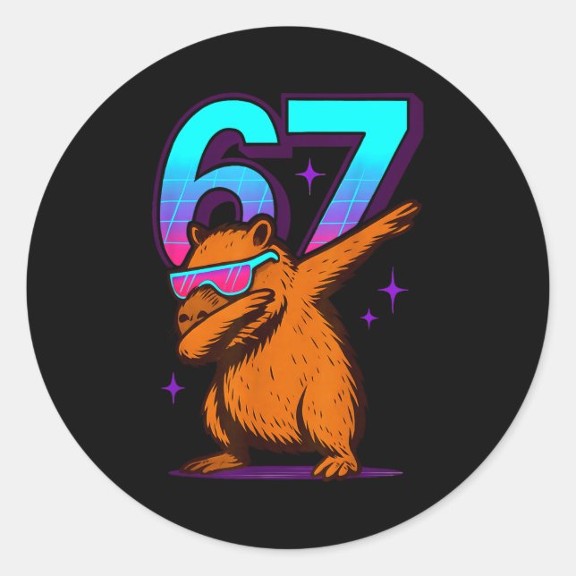 Adesivo Capivara Dabbing Retro Neon 67 (Frente)