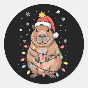 Adesivo Capivara de Natal com Chapéu de Papai Noel Luzes d