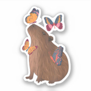 Adesivo Capivara Engraçada com Borboleta – Adorável Animal