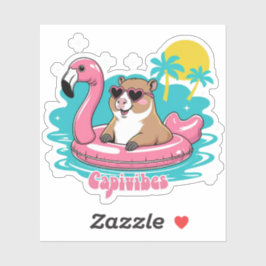 Adesivo Capivara Estilosa no Verão com Boia Rosa