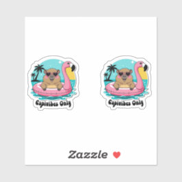 Adesivo Capivara Estilosa no Verão com Boia Rosa