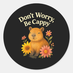 Adesivo Capivara Feliz Não se Preocupe Seja Cappy Girassol