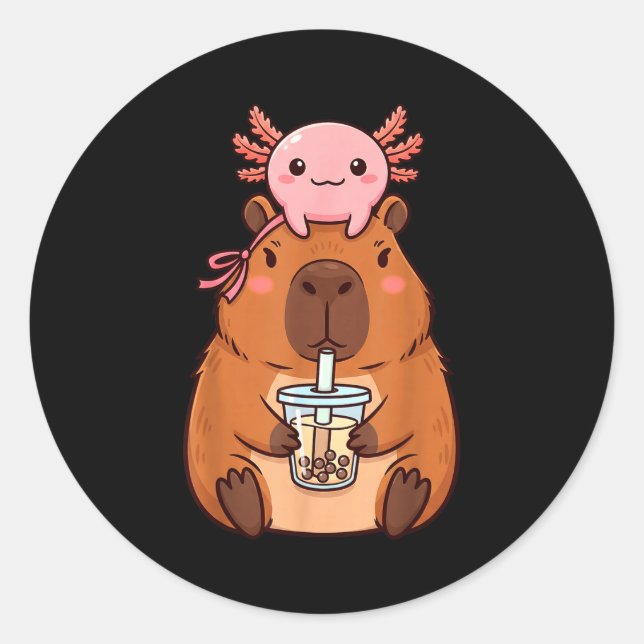 Adesivo Capivara Fofa Bebendo Chá de Boba (Frente)
