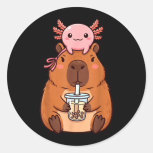 Adesivo Capivara Fofa Bebendo Chá de Boba Kawaii Axolote