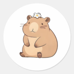 Adesivo Capivara Fofa com Design Kawaii de Flor Margarida