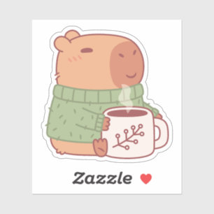 Adesivo Capivara Fofa Com Suéter e Café Quente