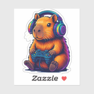 Adesivo Capivara Gamer Fofa — com Fone de Ouvido e Control