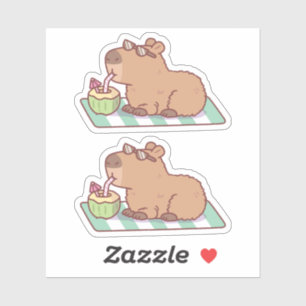 Adesivo Capivara Relaxada Bebendo Suco de Coco