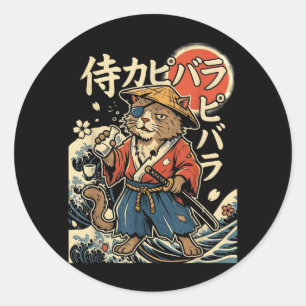 Adesivo Capivara Samurai Gato Estética Japonesa Ukiyo-e