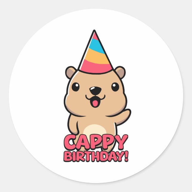 Adesivo Cappy Birthday! Cartoon Cute Capybara Pun (Frente)
