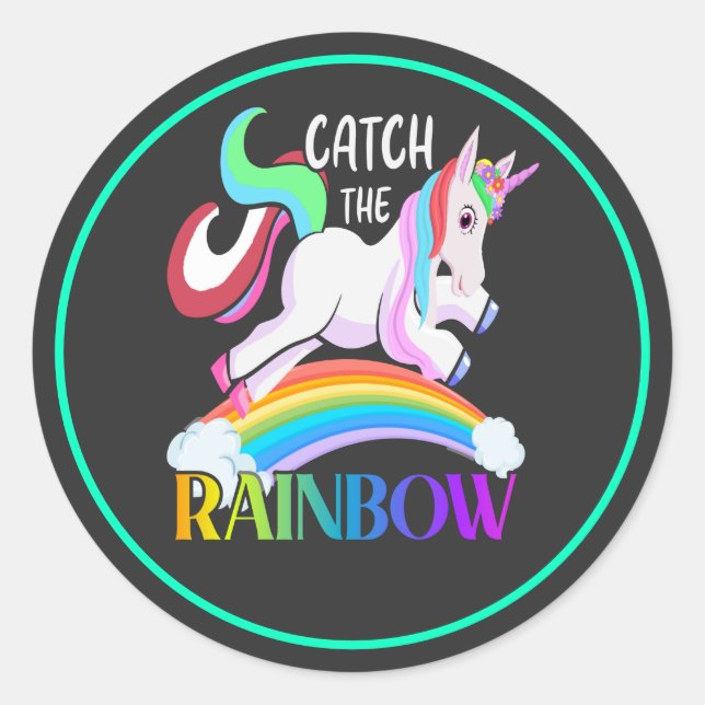 Adesivo Capturar o Design do Unicórnio Arco-íris (Frente)