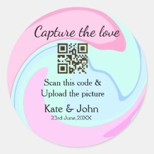 Adesivo Capture o amor adicione QR scan mármore rosa azul 