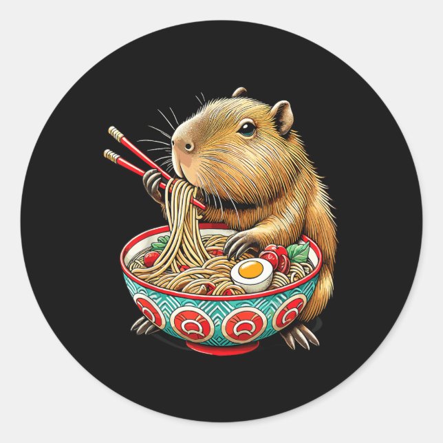 Adesivo Capybara ama Noodle Capybara comendo Ram Japonês (Frente)