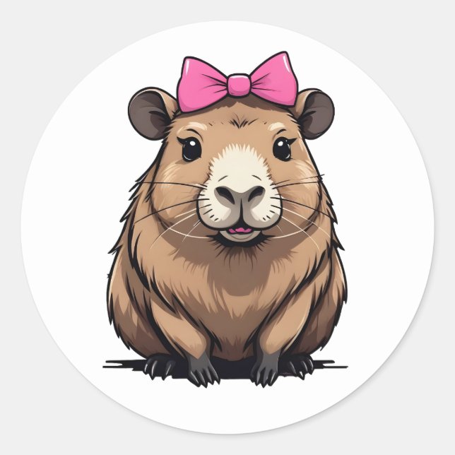 Adesivo Capybara Bonita com Arco de Fita Rosa Meninas (Frente)