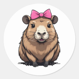 Adesivo Capybara Bonita com Arco de Fita Rosa Meninas
