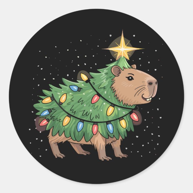 Adesivo Capybara Christmas Gifts Capy Funny Xmas Tree (Frente)