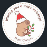 Adesivo Capybara Christmas Stickers Engraçado<br><div class="desc">Bonita capybara com chapéu santa,  perfeita para ir com os presentes de Natal.</div>