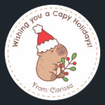 Adesivo Capybara Christmas Stickers Engraçado<br><div class="desc">Bonita capybara com chapéu santa,  perfeita para ir com os presentes de Natal.</div>