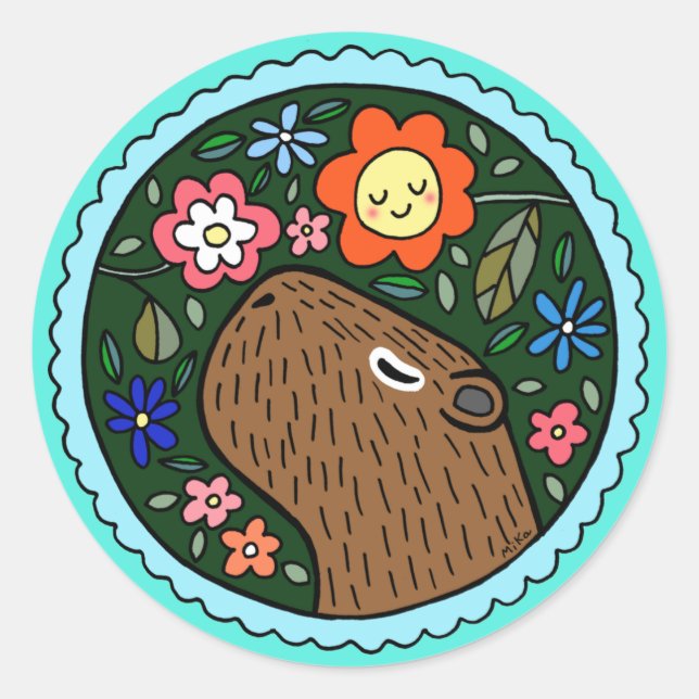 Adesivo Capybara com flores Gift. (Frente)