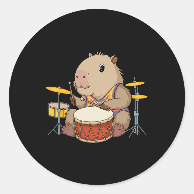 Adesivo Capybara Drummer Jogando Drums Rodents Funny Capyb (Frente)