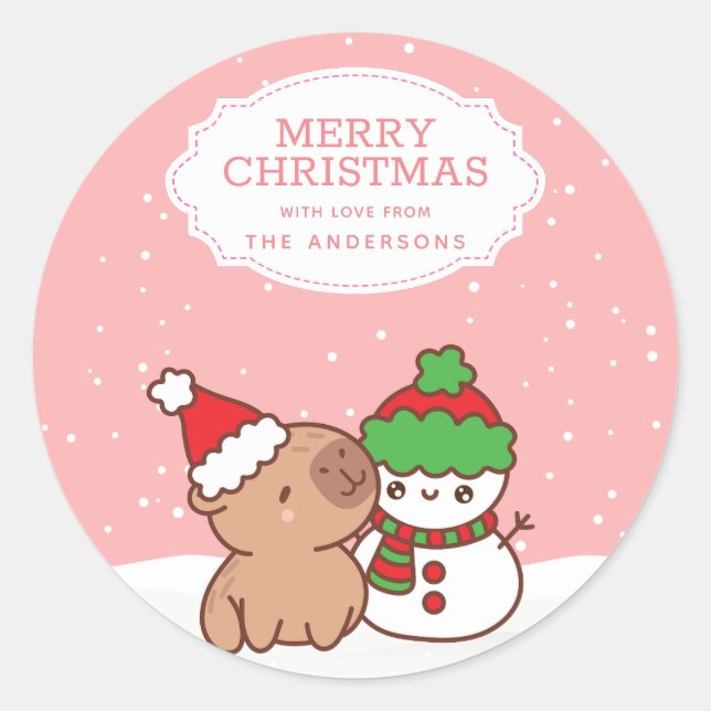 Adesivo Capybara E Snowman Feliz Natal (Frente)
