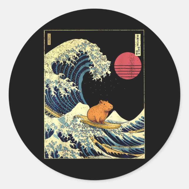 Adesivo Capybara Japanese Kanagawa Wave Funny Surf Animal  (Frente)