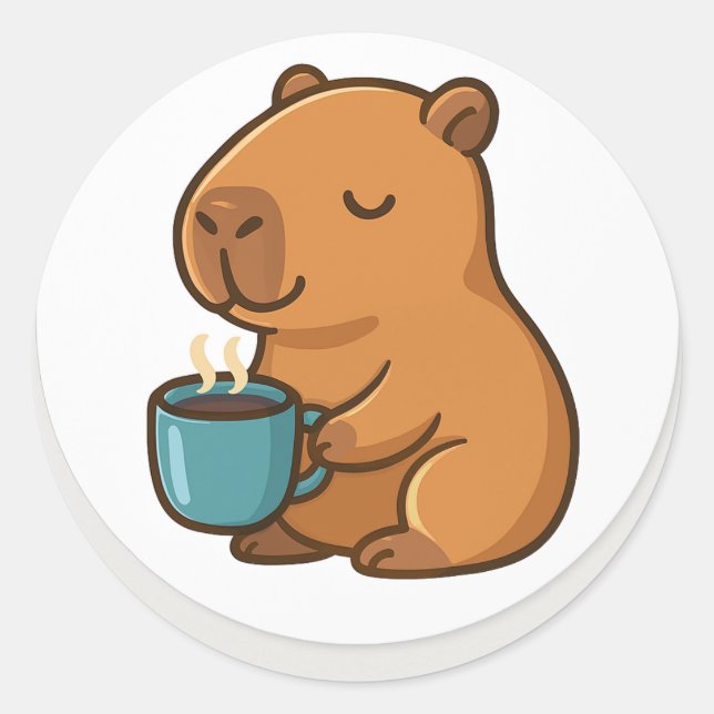 Adesivo Capybara With Coffee – Cute Animal Sticker (Frente)