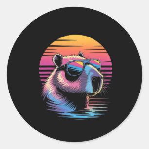Adesivo Capyra Fofa Animal Retro Férias de Verão Praia