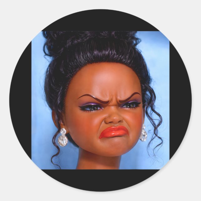 Adesivo Cara de boneca preta enojada e irritada meme Desgo (Frente)