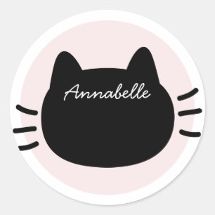 Adesivo Cara de Gato Preto Nome Rosa