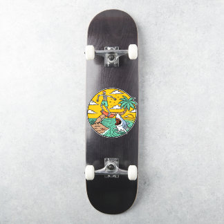 Adesivo Cara de skate Esqueleto Ilha Deserta Tubarão 