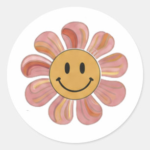 Adesivo Cara Sorridente Flor Retro Groovy Pastel Floral 70