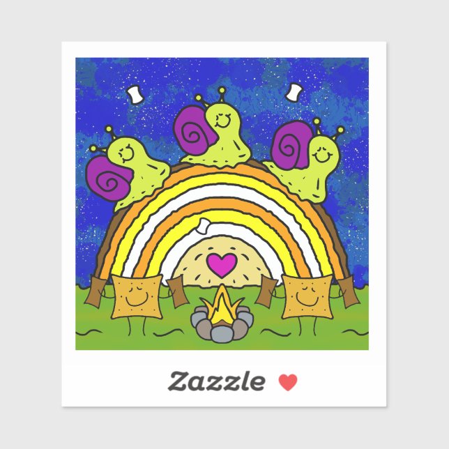 Adesivo Caracóis-Cachorros Cruzando Log Do Arco-Íris Queda (Folha)