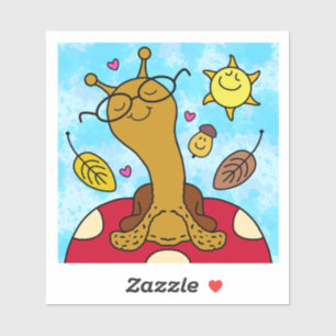 Adesivo Caracol Bonito Com Óculos No Cogumelo Queda De Vin