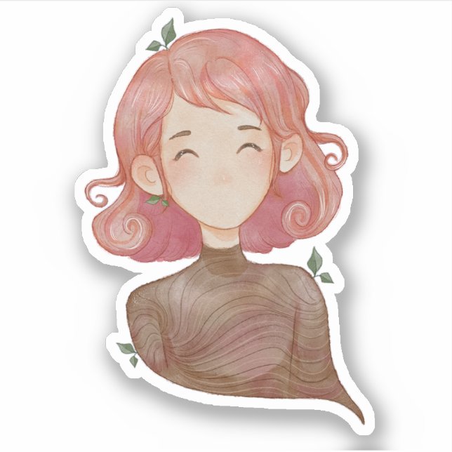 Adesivo Caractere de Leaves de Aquarela e Garota de Árvore (Frente)