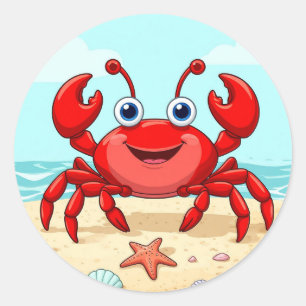 Adesivo Caranguejo de Desenho Animado Vermelho Alegre Conc