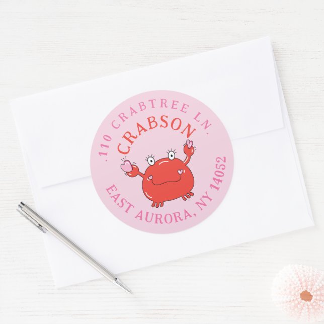Adesivo Caranguejo Vermelho com Rótulo de Endereço de Reto (Envelope)